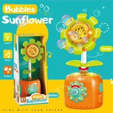 Sunflower Bubble Machine Toy w/ Music & Lights – Automatic Spinning Bubble Maker