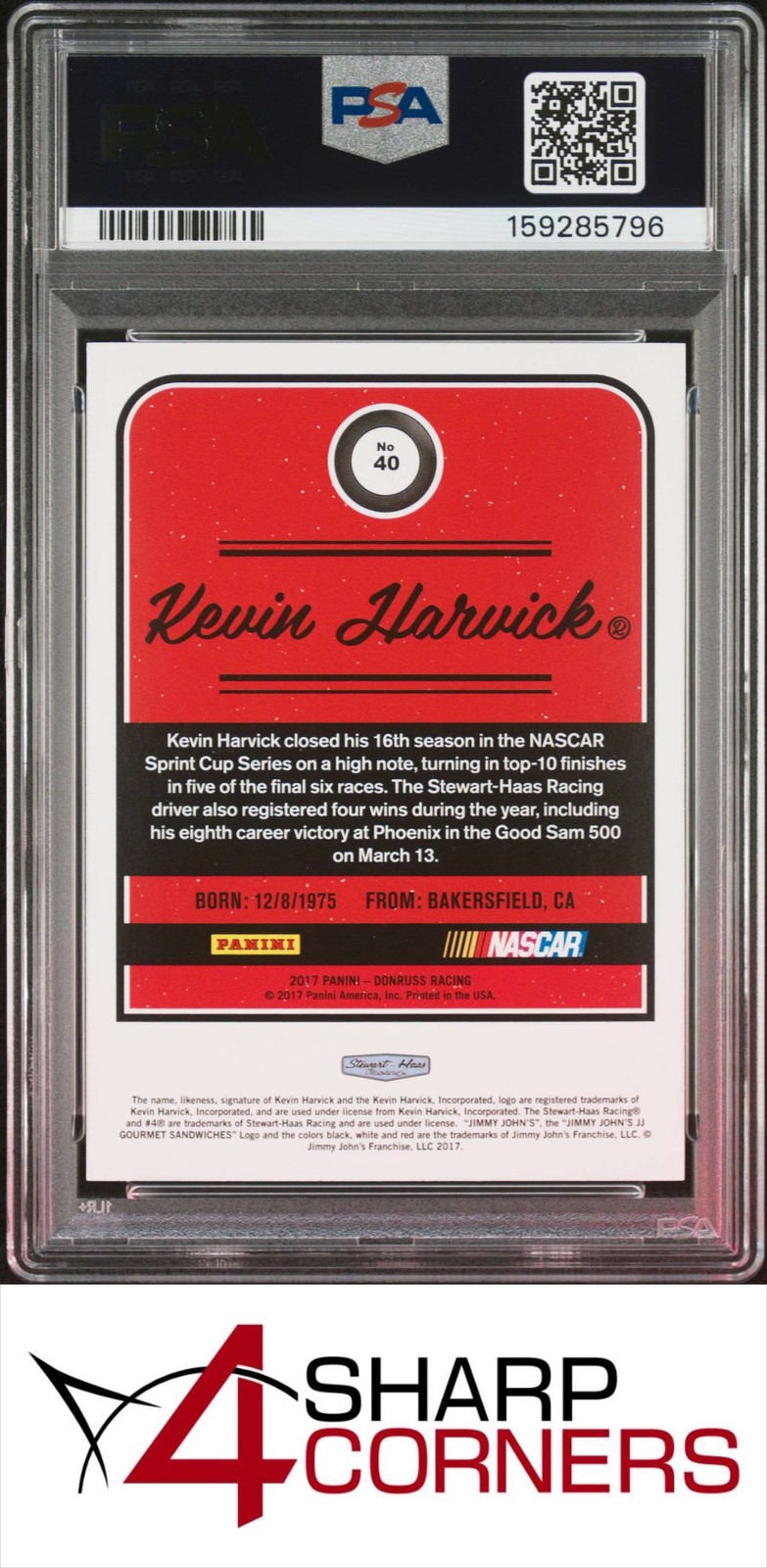 2017 DONRUSS RACING #40 KEVIN HARVICK PSA 10 view 2