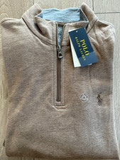 NEW Polo Ralph Lauren Quarter Zip Estate Rib Pullover Sweater Men Size S Brown