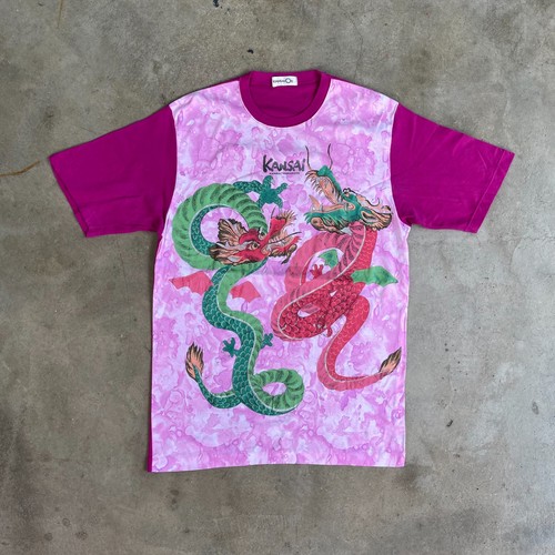 Kansai Yamamoto, Vintage Kansai Yamamoto Kansai O2 Dragon T Shirt Pink All Over Print Japanese