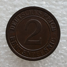 1924 A Germany 2 Rentenpfennig Weimar Republic Bronze Coin VF Very Fine S1