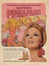 Cut up cut out cut loose California Pink-A-Pades lipstick Max Factor ad 1967