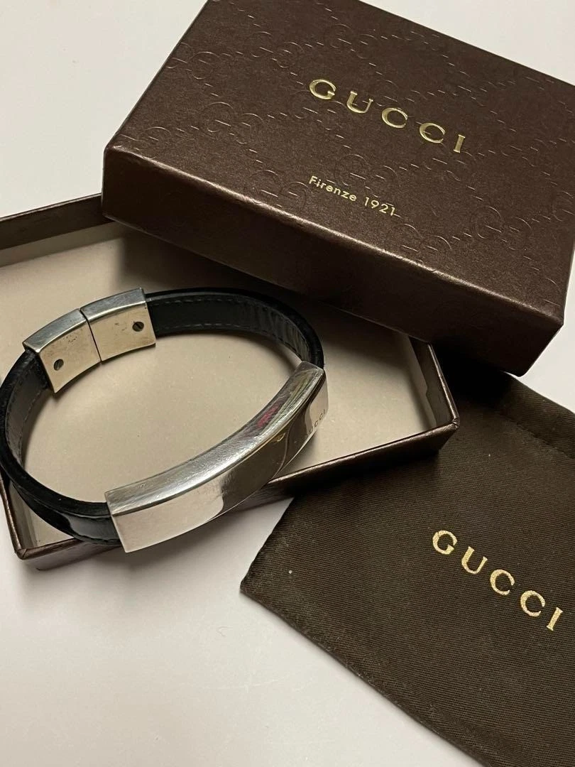 Bracciale GUCCI in pelle placcata con logo argento 925 con scatola dal Giappone