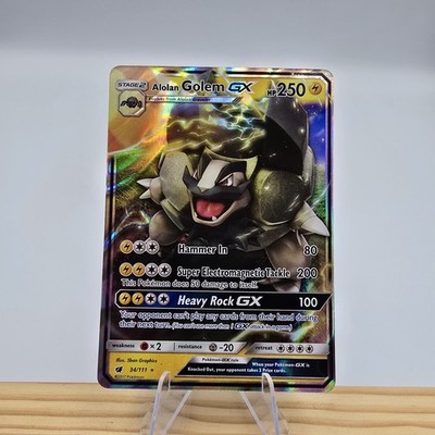 Pokemon TCG Alolan Golem GX 34/111 SM - Crimson Invasion Ultra Rare Holo NM