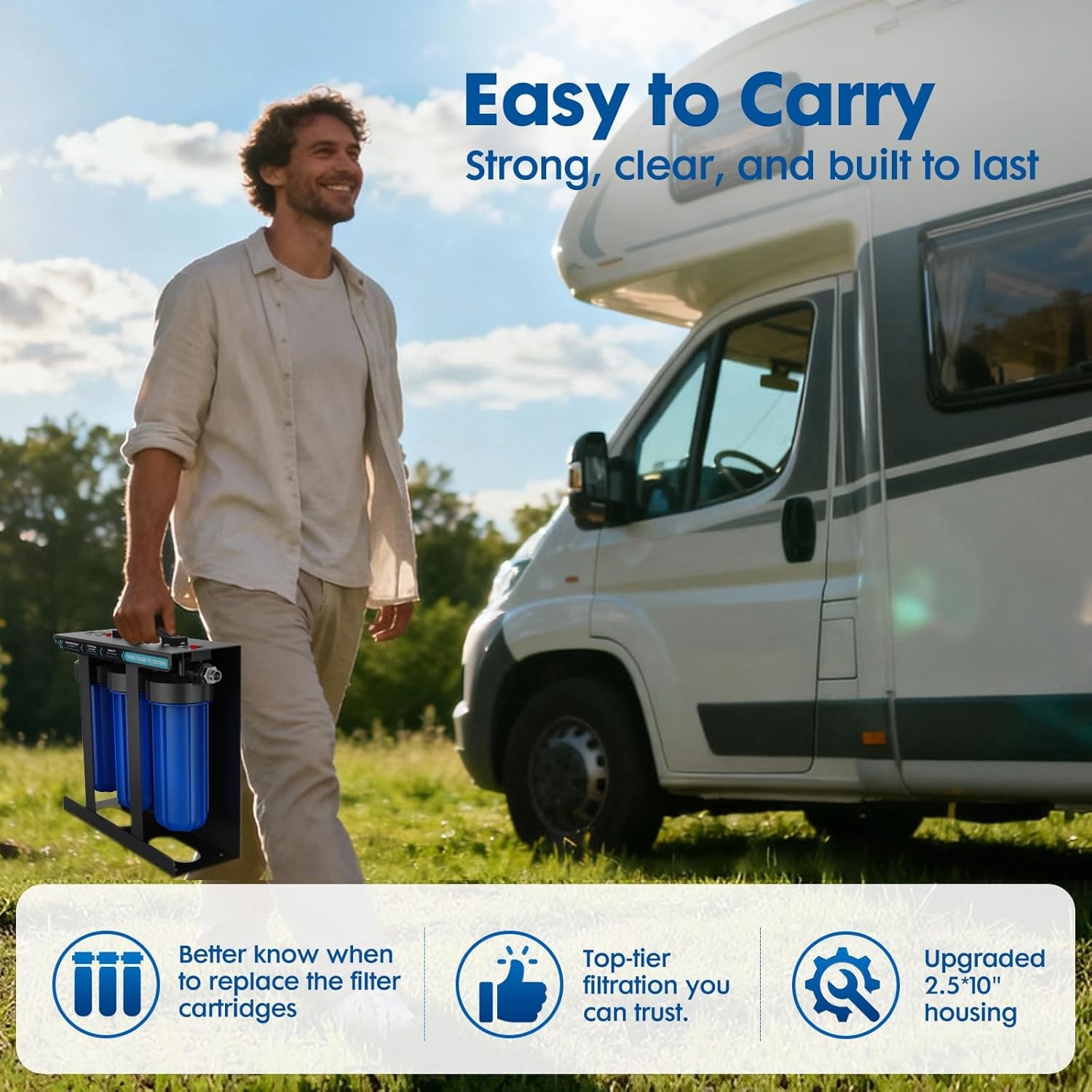 RV Water Filter System, 0.01 Micron RV Water Filtration System, 5-Stage PP+CTO+U