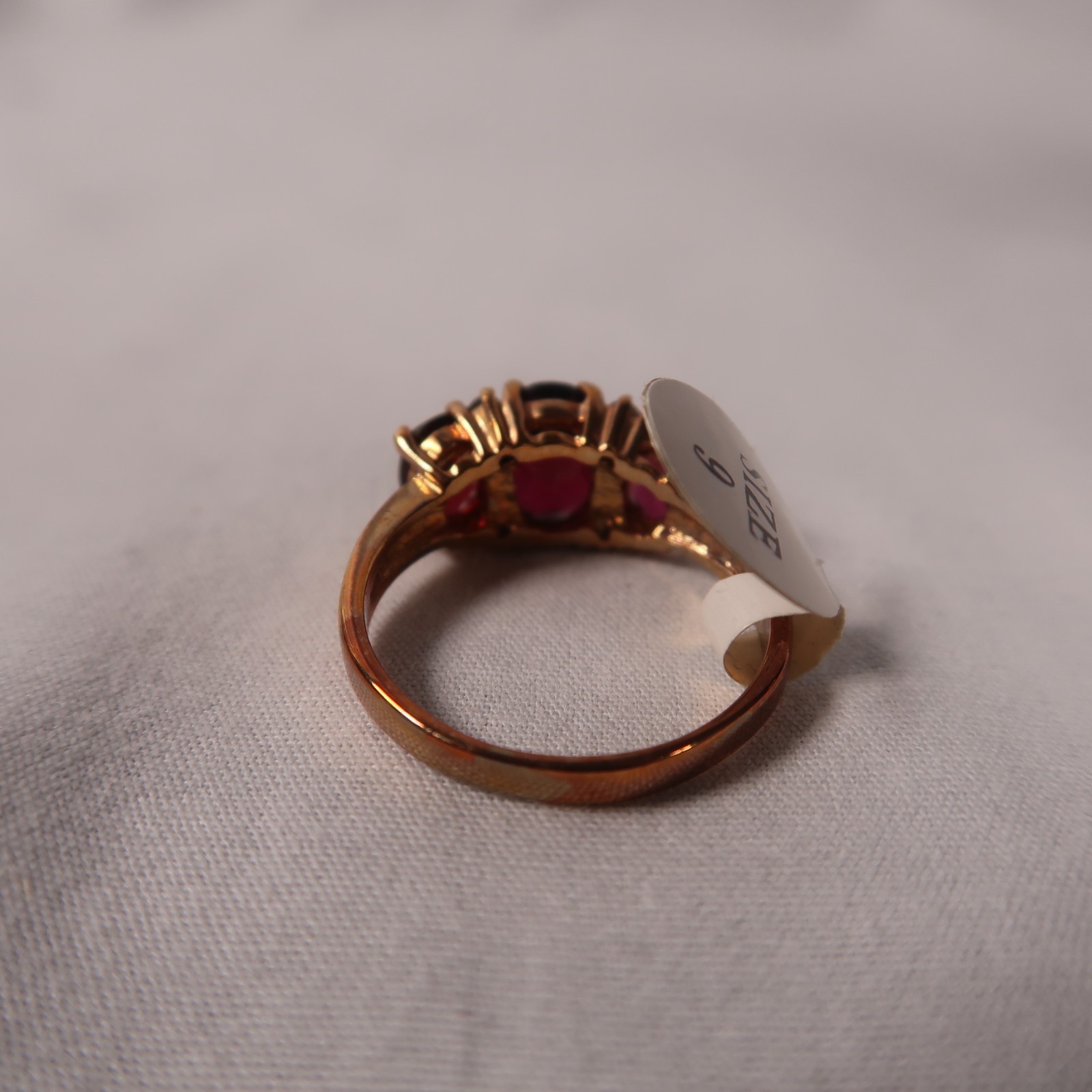 Three Stone Simulated Ruby Ring - Yellow Gold col… - image 10