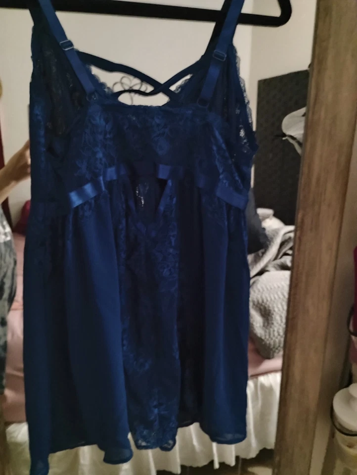 Torrid Size 1 Blue Strappy Babydoll With Crystal Detail Nwot Lace Plus Lingerie - Image 2 of 3