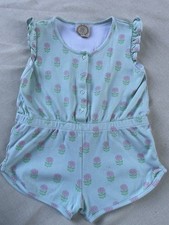 The Beaufort Bonnet Company Girls 8 Flowers Friends Shorts Romper Floral Mint