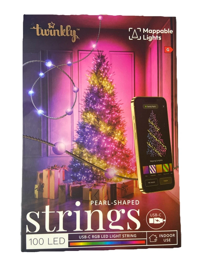 TWINKLY Strings USB-C Pearls 100 LED, Pearl-Shaped LED Light String, RGB Multi OPEN BOX