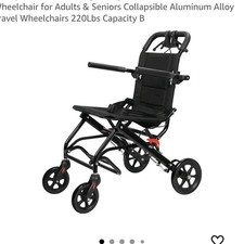 toilmua Transport Wheelchair Lightweight Foldable Travel 4-Wheel Black 220lb