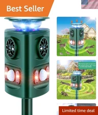 Solar Ultrasonic Animal Repeller 2025, Rechargeable 360° Motion Sensor Deer R...