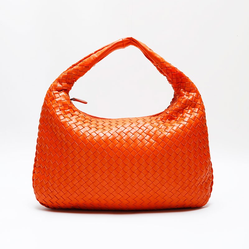 Authentic BOTTEGAVENETA INTRECCIATO Leather Hobo Handbag Orange