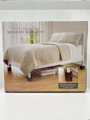 BED BATH & BEYOND BRAND NEW IN BOX Wooden Bed Lifts Risers Espresso Finish, Set of 4, Stackable ￼