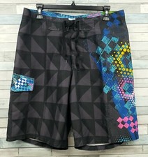 Vintage OP Ocean Pacific Swim Trunks Board Shorts Size 32 Geometric Print 90s