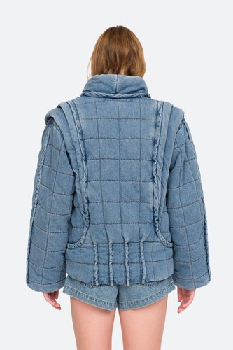 Sea NY Vida Denim Quilt Puffer Jacket Size M - Picture 4 of 8