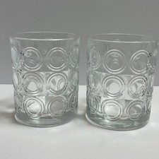 Set of 2 Glasses Bourbon Scotch Juice Cut Circle 16 oz Made in USA Modern Design