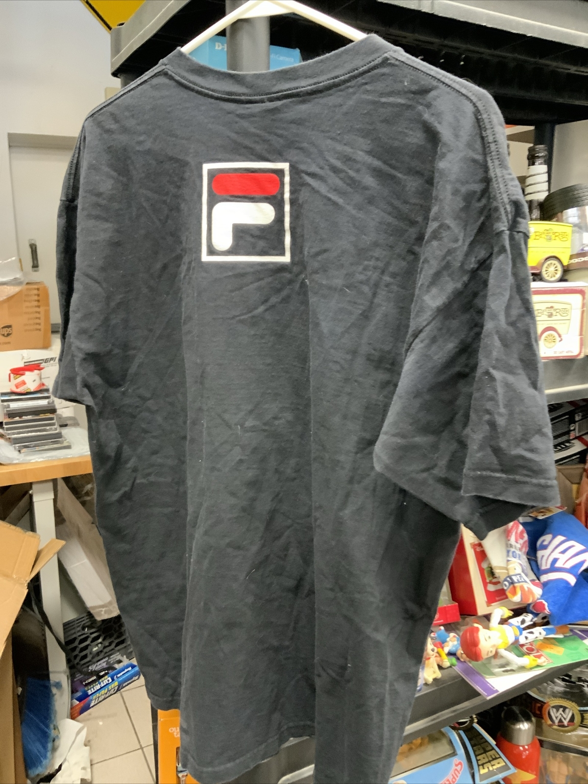 Camicia da uomo vintage Fila grande logo anni '90 vintage blu navy taglia large made in USA