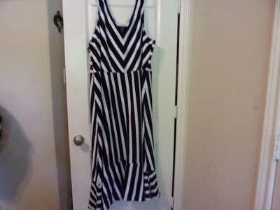 blue and white striped maxi