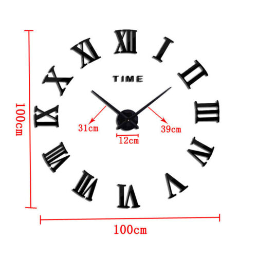 3D Zum Selbermachen extra große römische Ziffern Luxus Spiegel Wandaufkleber Uhr Wohnkultur UK - Bild 3 von 17