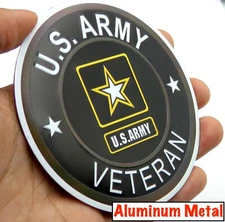 ALUMINUM US Army VETERAN Stickers Military Decals  Motorcycle, Car Emblem 3.5"