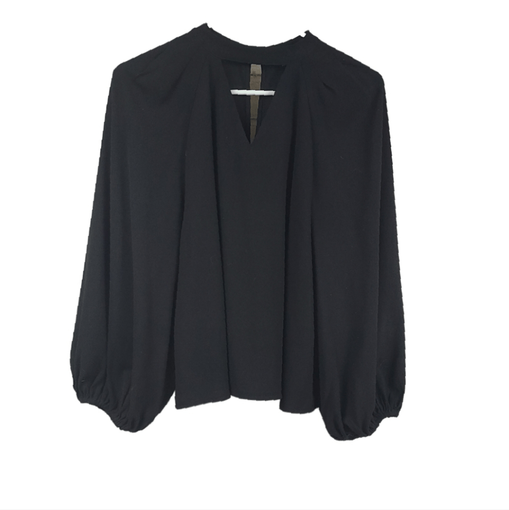 Leith Black Balloon Sleeve Choker Long Sleeve Blouse V-neck