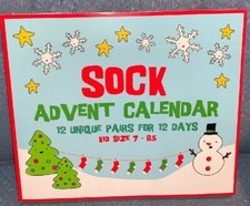 SOCK ADVENT CALENDAR 12 UNIQUE PAIRS FOR 12 DAYS KIDS SZ 7-8.5 HOLIDAY FUN 
