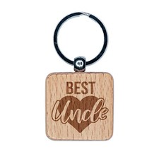 Best Uncle in Heart Engraved Wood Square Keychain Tag Charm