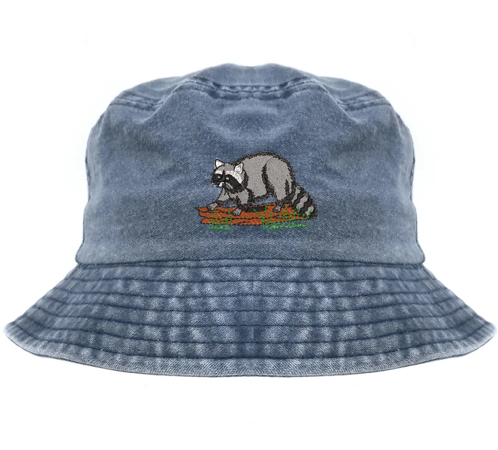 Wildlife Raccoon embroidered bucket hat, pigment dyed camping hat