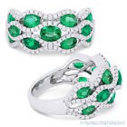 2.71ct Oval Cut Emerald & Diamond Pave Right-Hand Fashion Ring in 18k White Gold