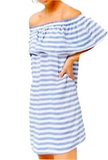 WOMENS FOREVER 21 Off The Shoulder Dress Blue Striped Size S Small