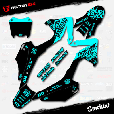 Black & Cyan Smokin Racing Graphics kit fits Honda CRF110 2013-2018 Decal 13-18
