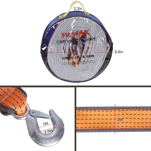 Tow Strap with Hooks 20Ft Recovery Strap 13,000LB Break Strengthened