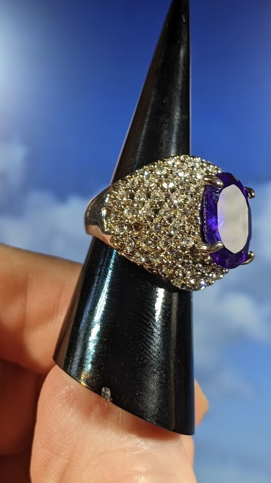 Vintage Silverplated Rhinestone Statement Ring Si… - image 4