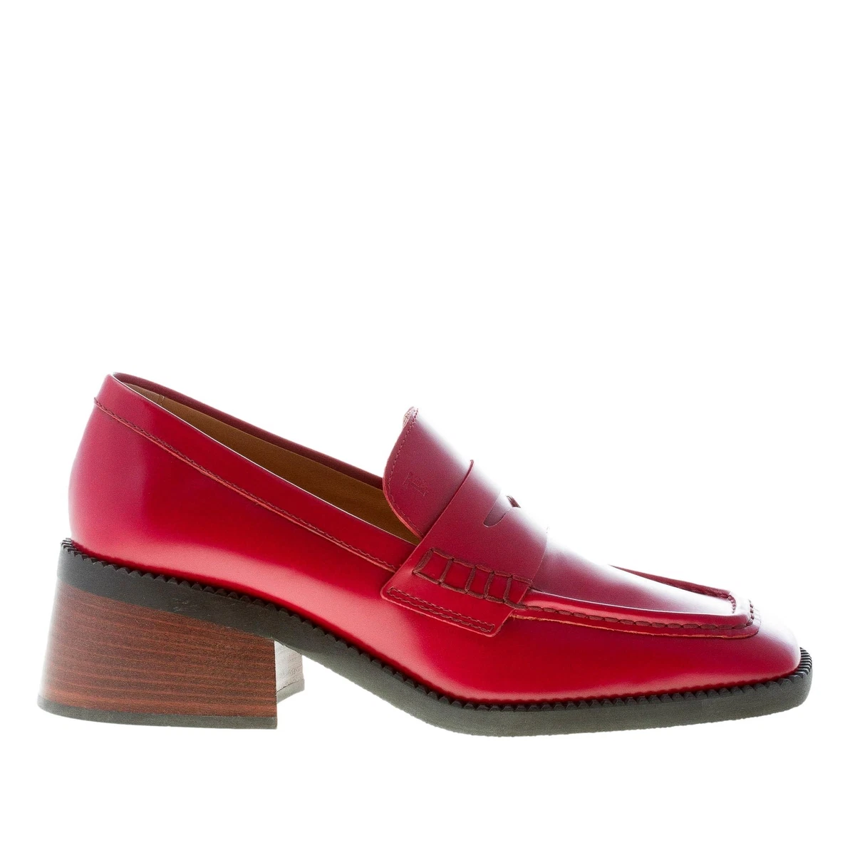 TOD S women shoes Red smooth leather heeled penny loafer