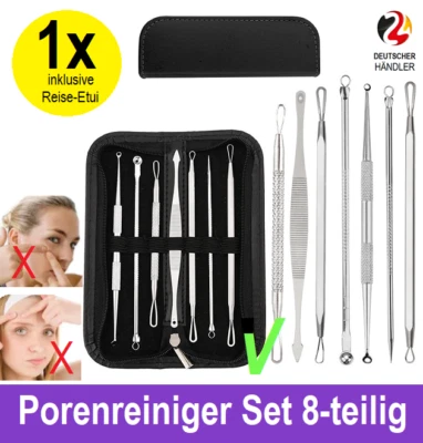 KOMEDONENQUETSCHER SET 8-TEILIG Mitesserentferner Pickel Komedonenquetscher Porenreiniger Akne Hautpflegeset Set