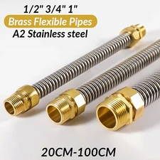 1/2" 3/4" 1" Brass Connection Corrugated Flexible Pipes Hot Cold Water Tubing A2