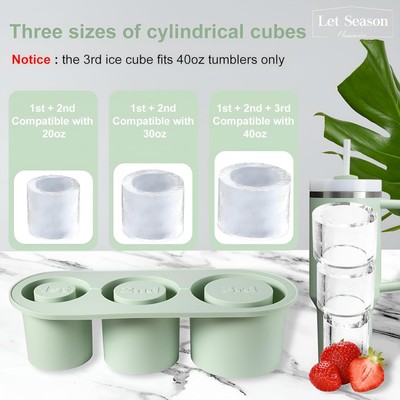 BPA-Free Ice Cube Tray for Tumbler Cup 30Oz-40Oz, 3 Pcs Silicone Cylinder Ice Mo