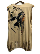 Nwt Liberty Wear Suede Womens Vest Taupe Native American Beauty Fringe S/m