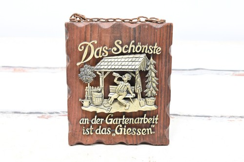 Vintage . "Das schönste an der gartenarbeit ist das giessen" Holz Zinn Plakette