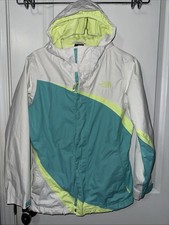 North Face HyVent Hooded Rain Jacket Girl's Large 14-16 White Green Windbreaker