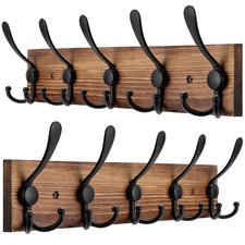 2pcs Coat Rack Wall Mount Wooden Hat Rack for Wall Hooks Pine Real Wood Plank...
