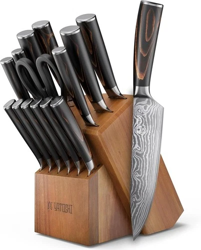 Yatoshi Professional Kitchen Knife Set, 15 Pieces, High Carbon Stainless Steel