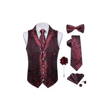 Silk Paisley Vest for Men Wedding Waistcoat and Necktie Small Black and Red