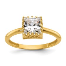 10k Yellow Gold Polished Princess Cubic Zirconia Solitare Engagement Ring Sz 7