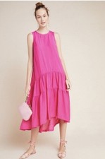 Anthropologie Maeve Marlene Boho Chic Pink Paneled High-Low Midi Dress Size XS