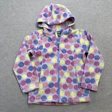 LL Bean Jacket Kids Girls Large 6X-7 Multicolor Spotted Dots Fleece Hoodie Coat