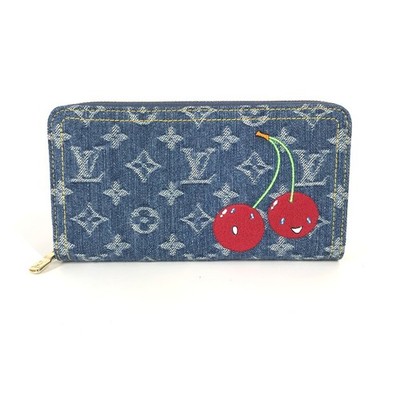 LOUIS VUITTON M23161 Murakami Takashi Monogram Denim Zippy Wallet blue/Red