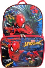 Spiderman Boys 16 Inch Backpack With Removable Matching Lunch Box Set Black-...