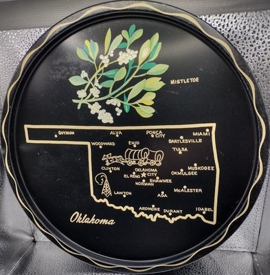 Vintage 11'' Metal Serving Tray State of Oklahoma & State Flower Souvenir