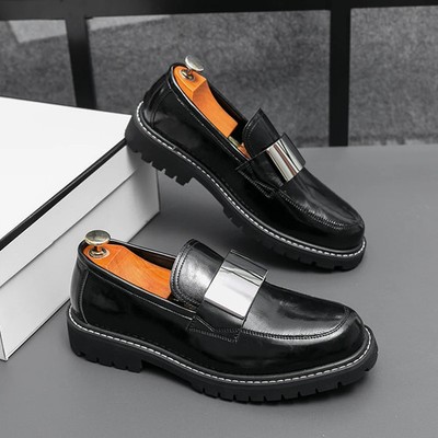 Thick-soled Calfskin Men's Non-slip Business Office Dress Patent Leather Shoes